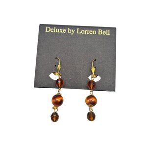 Brown Beaded Dangle Earrings with Leverback Hooks By Deluxe Lorren Bell